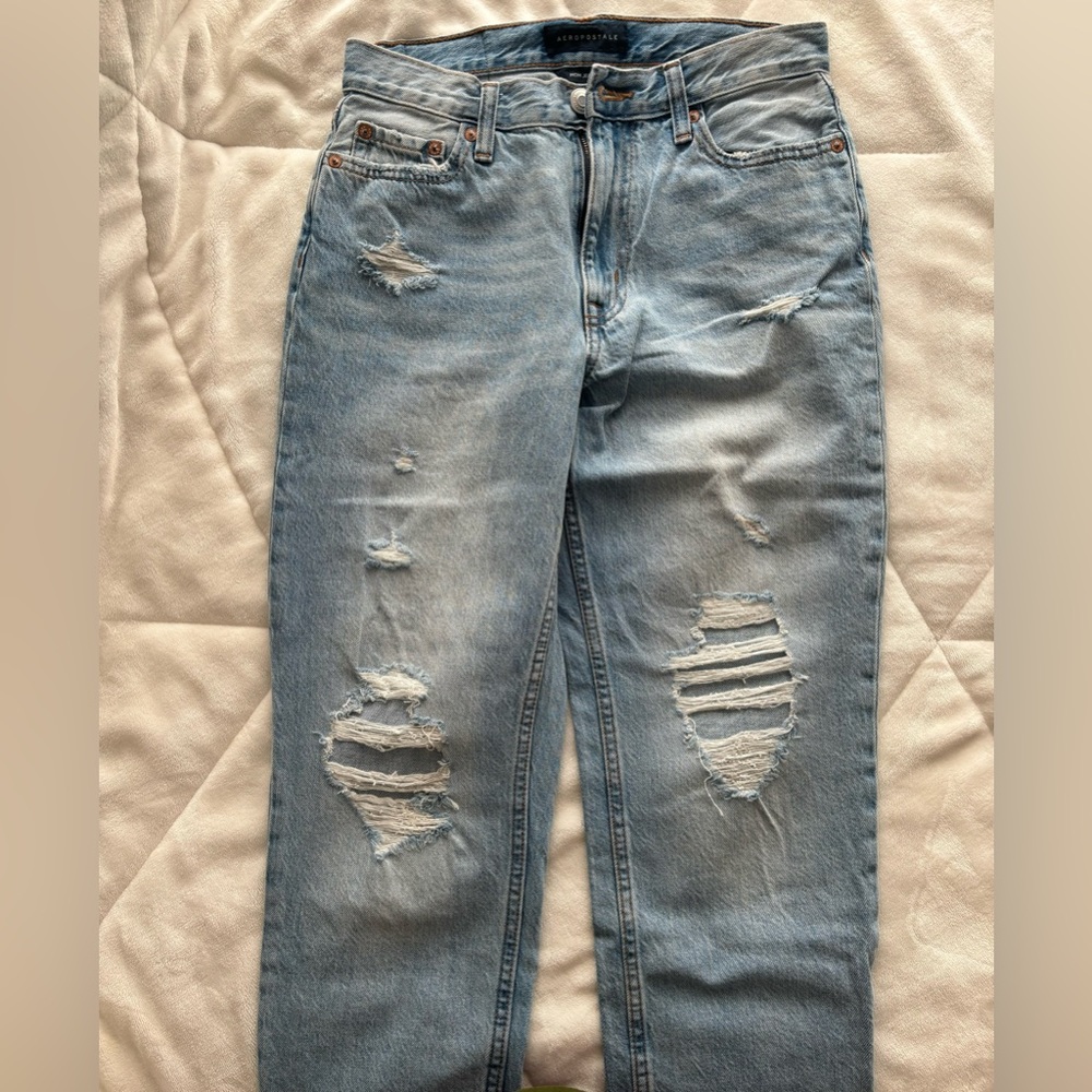 Navy Washed Boyfriend Ripped Jeans - Picture 3 of 3